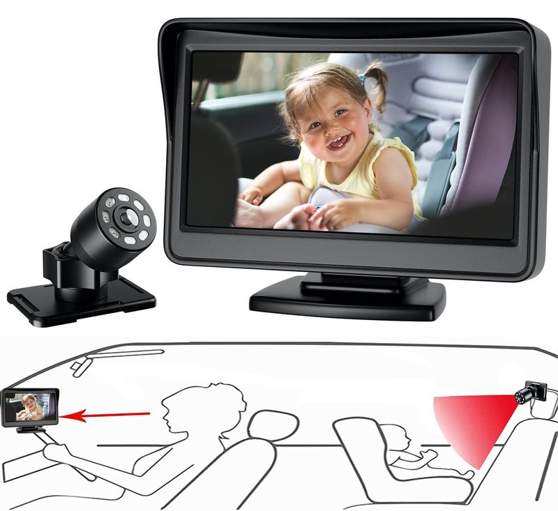 FEISIKE Car Baby Camera, 4.3'' HD Infrared Night Vision Function Baby Car Camera Display, Backseat Car Camera for Baby with 150 Wide View & 360 Rotatable Easy Installation in 5 Mins Baby Car Mirror - Image 2